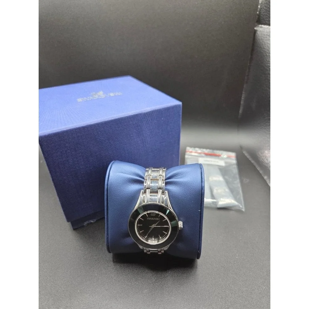 Swarovski Octea Lux Watch Black‎ Ceramic Dial Stainless Steel Silver Tone Swiss